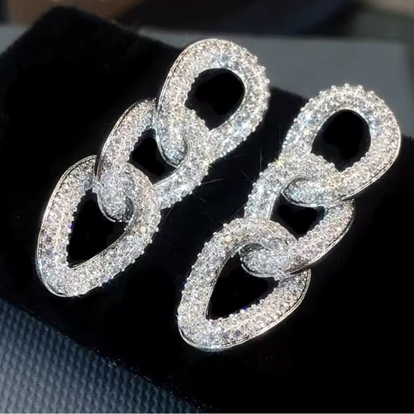 Sparkling Silver Chain Link Earrings - Picture 2 of 5